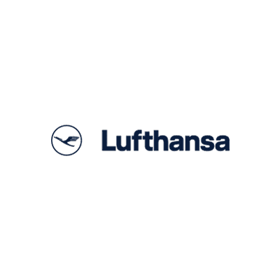 Lufthansa-Logo: Alles dunkelblau. Links das Kreisemblem mit Vogel, rechts der Schriftzug.